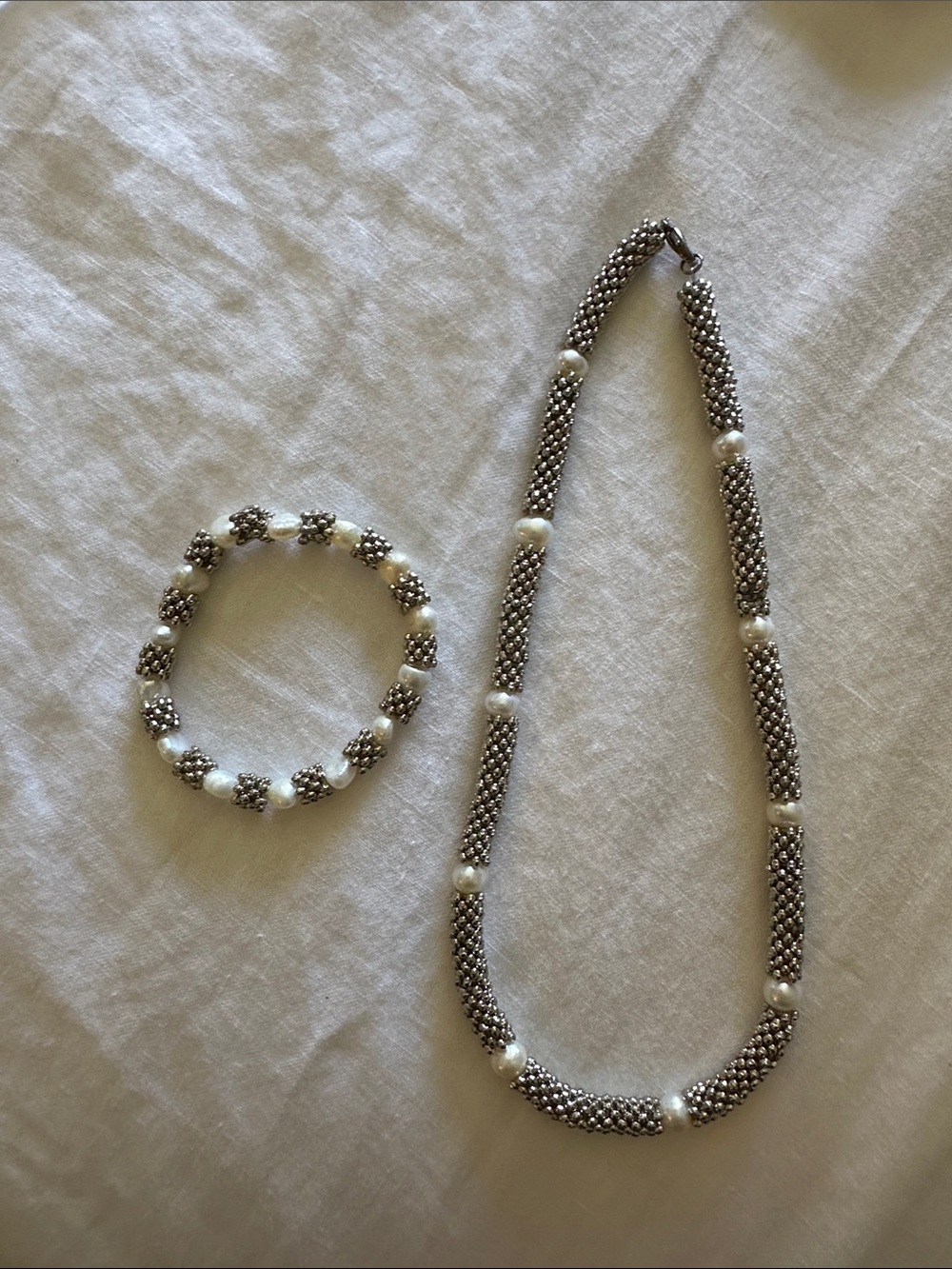STERLING SILVER BYZANTINE CHAIN NECKLACE STRETCHY BRACELET